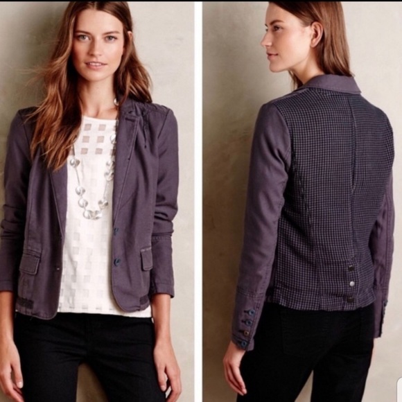 Anthropologie Hei Hei Delaine Houndstooth Blazer size 4. Blue - Picture 1 of 2